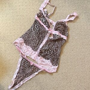 Leopard Print Chemise & Slip Set with Pink Lace